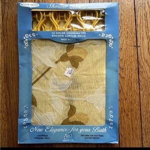 Vintage Yellow Gold Vinyl Shower Curtain W/ Matching Hangers Size 72x72”